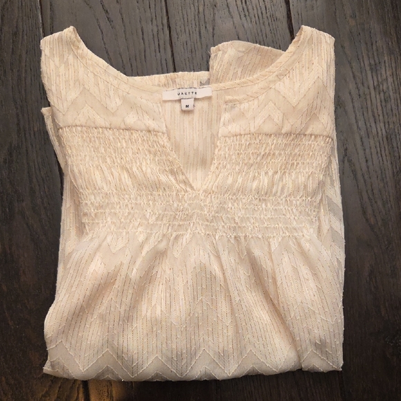 MAETTE BLOUSE LONG BELL SLEEVE V-NECK WHITE/GOLD SHIMMER TUNIC MEDIUM - Picture 12 of 12